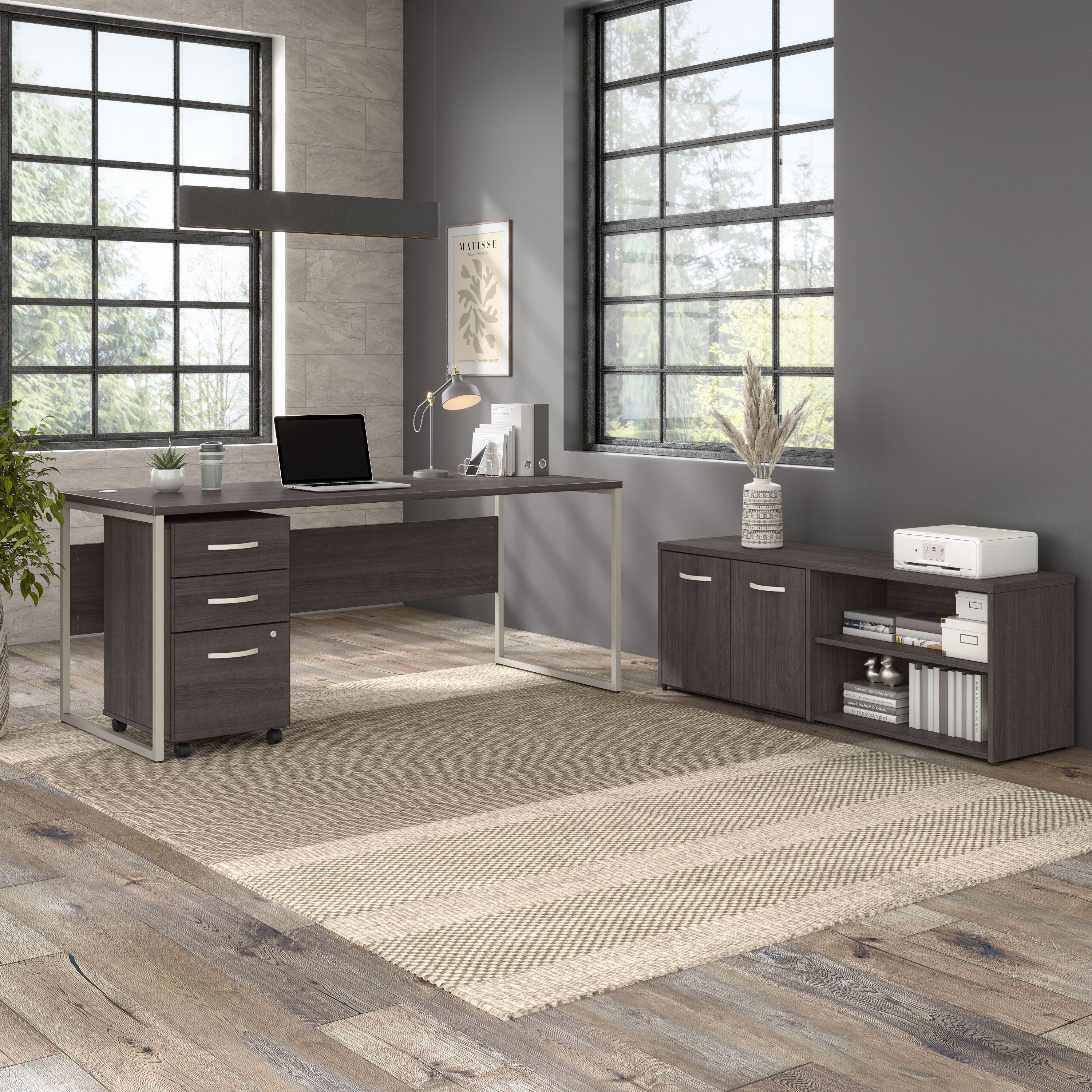 Shop Bush Business Furniture Hybrid 72W x 30D Computer Table Desk with Storage and Mobile File Cabinet 01 HYB014SGSU #color_storm gray