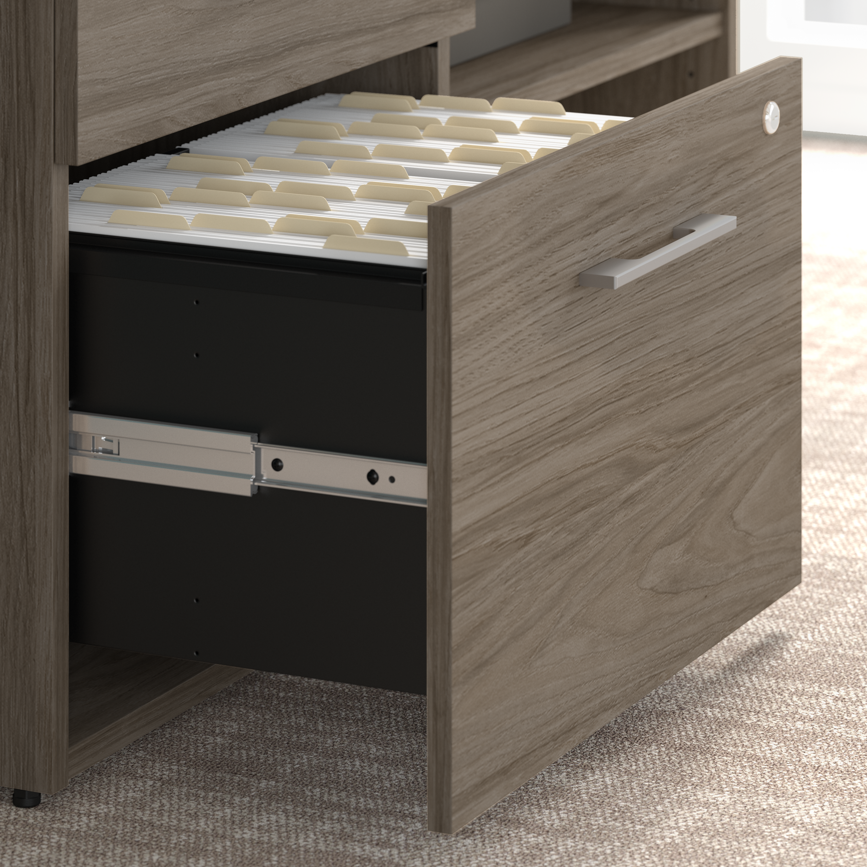 Shop Bush Business Furniture Office 500 Low Storage Cabinet with Drawers and Shelves 08 OFS145MH #color_modern hickory