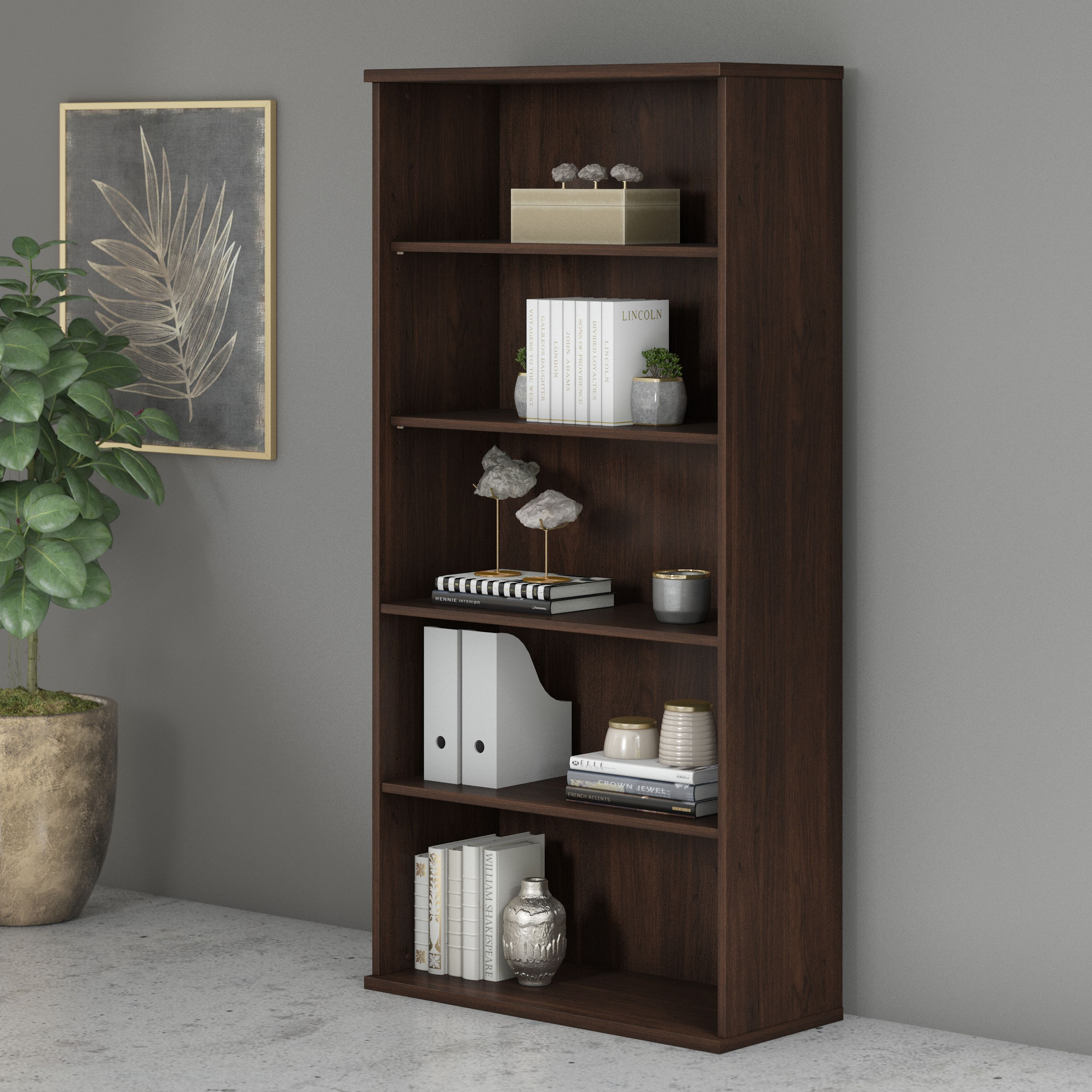 Shop Bush Business Furniture Studio C Tall 5 Shelf Bookcase 01 SCB136BW #color_black walnut