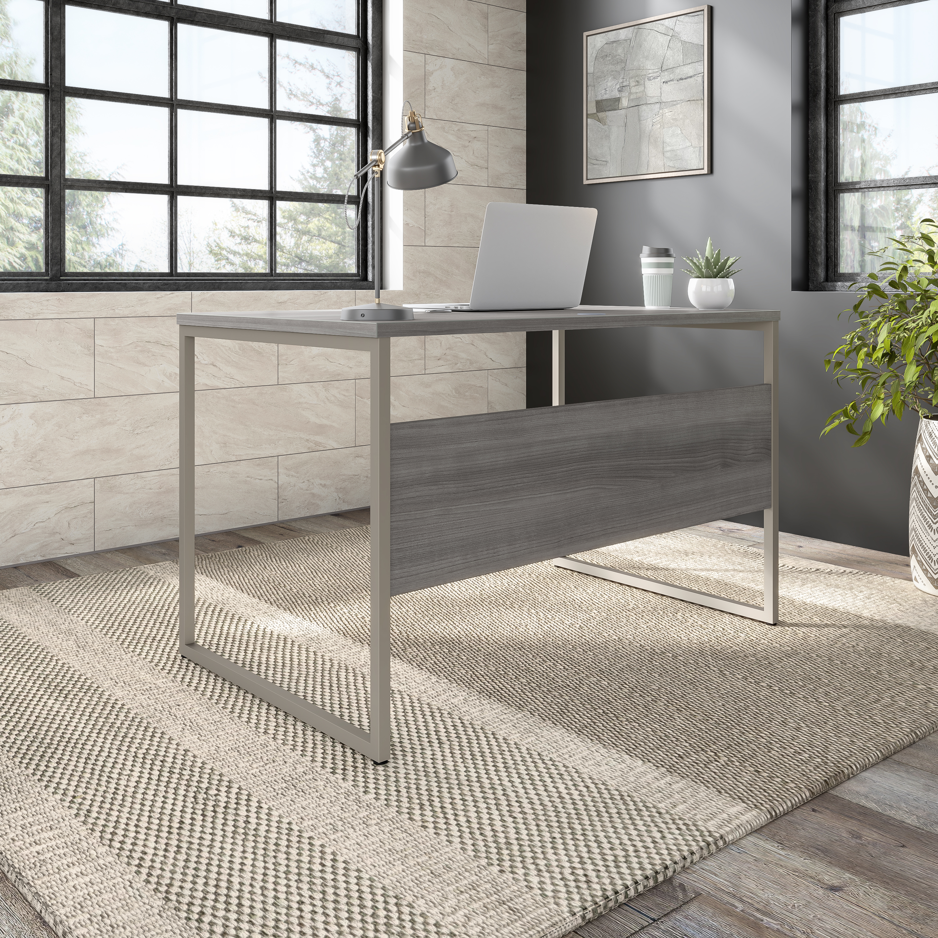 Shop Bush Business Furniture Hybrid 48W x 30D Computer Table Desk with Metal Legs 03 HYD248PG #color_platinum gray