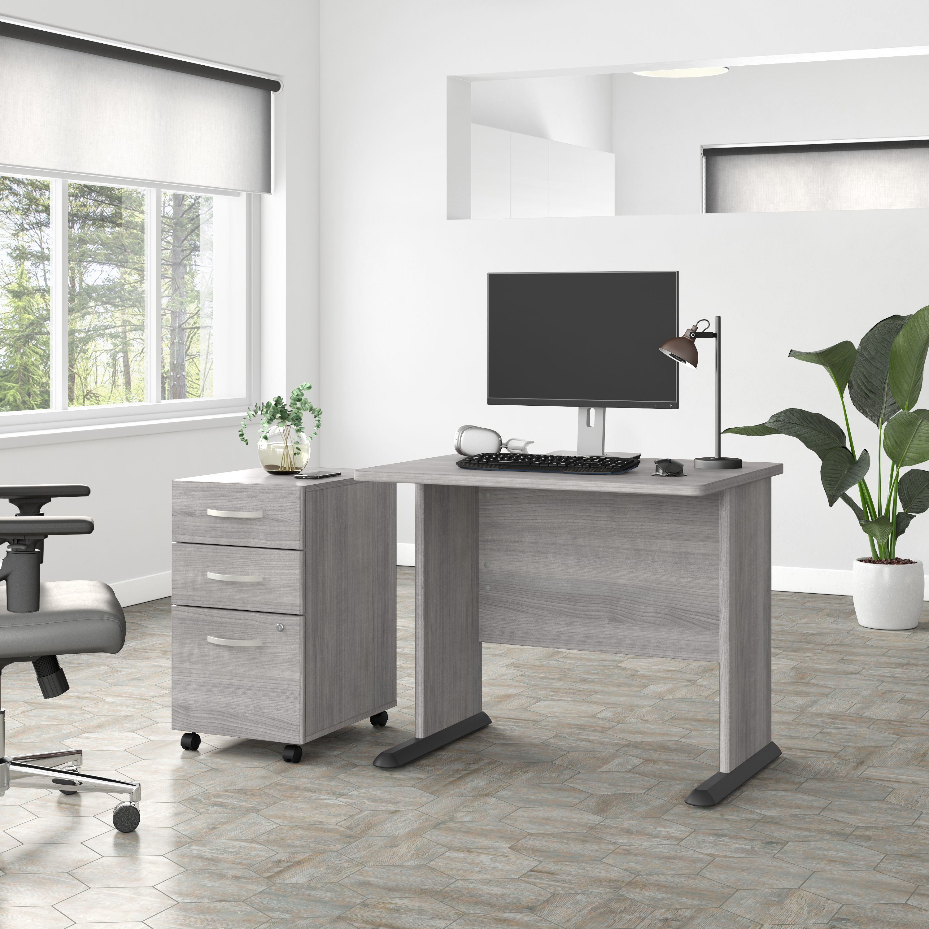 Shop Bush Business Furniture Studio A 36W Small Computer Desk with 3 Drawer Mobile File Cabinet 01 STA005PGSU #color_platinum gray