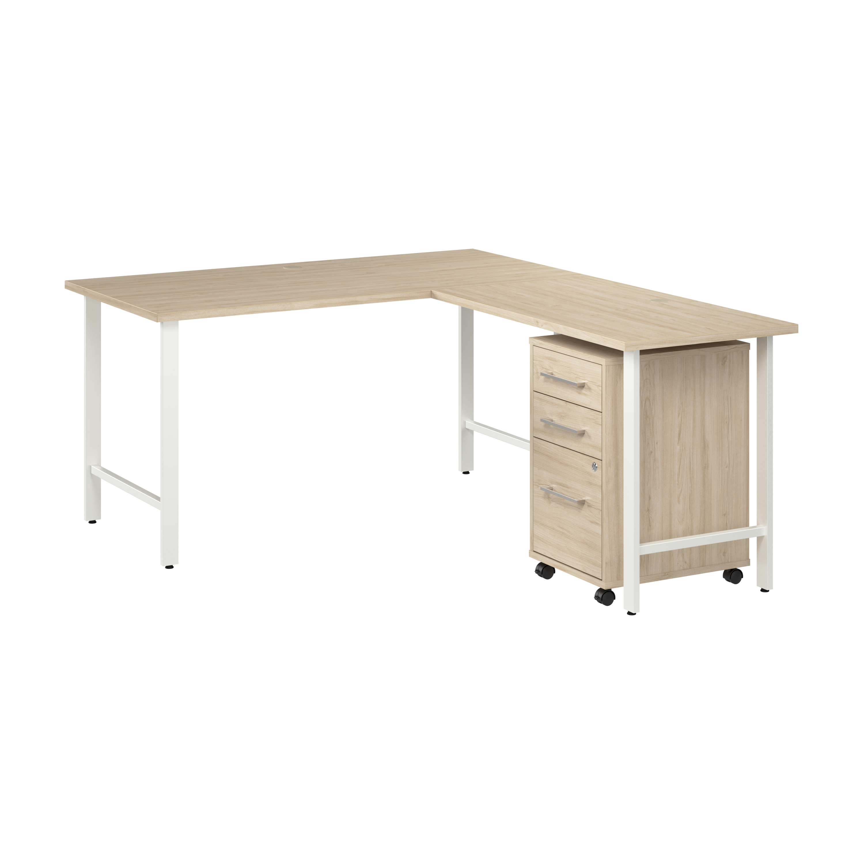 Shop Bush Business Furniture Hustle 60W x 30D L Shaped Computer Desk with 3 Drawer Mobile File Cabinet 02 HUS006NE #color_natural elm