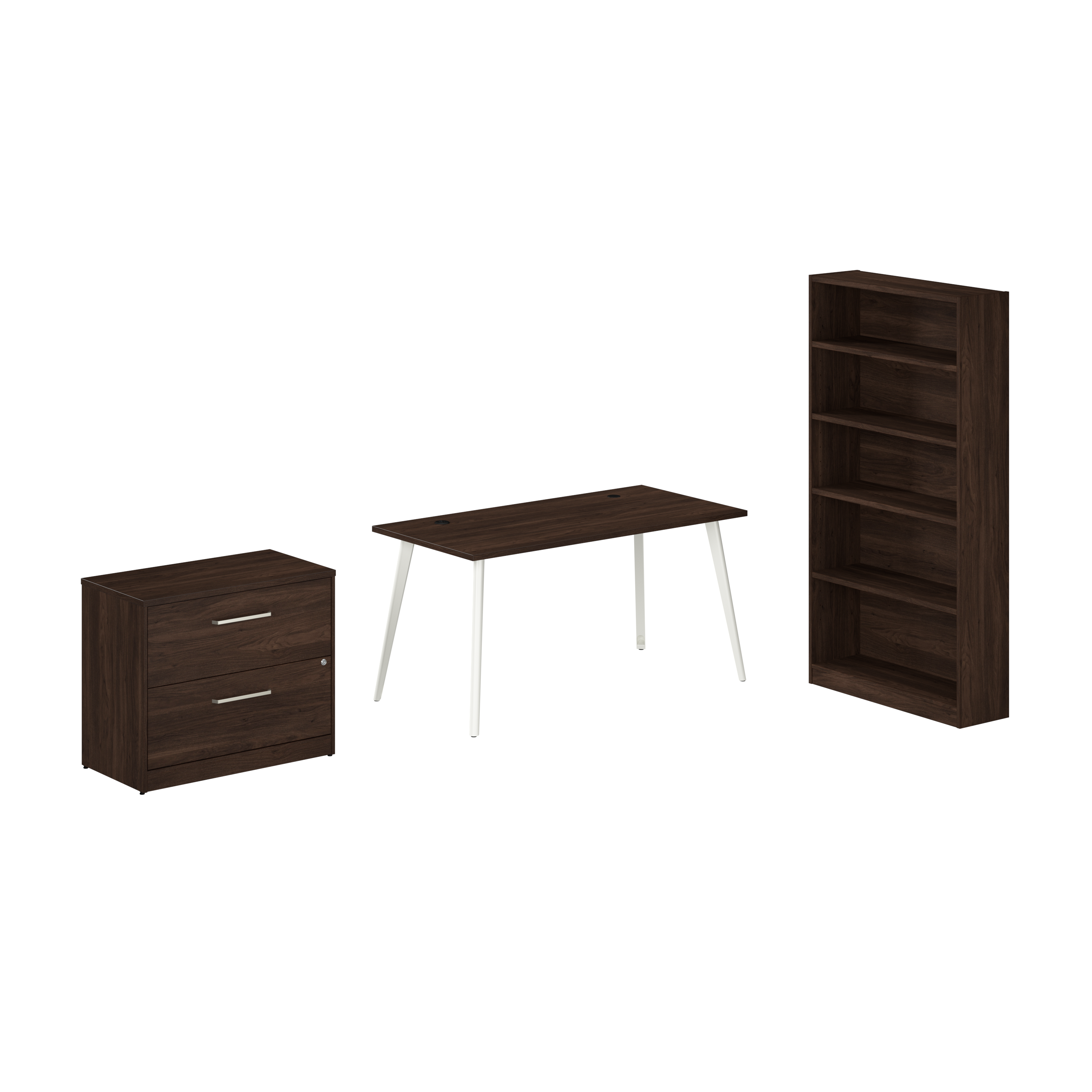 Shop Bush Business Furniture Vista 60W Desk with Splayed Metal Legs, Lateral File Cabinet, and Bookcase 02 VST012BWSU #color_black walnut