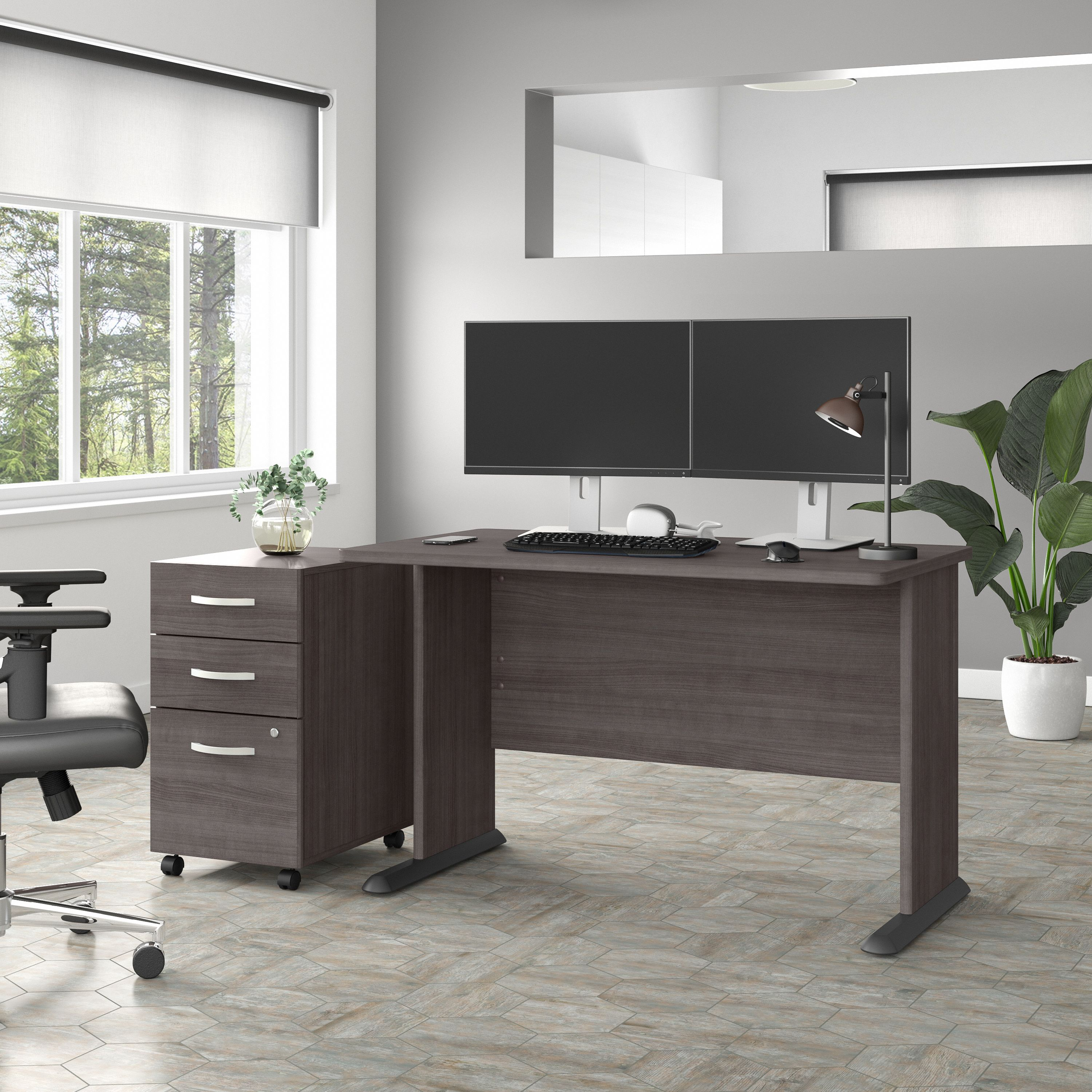 Shop Bush Business Furniture Studio A 48W Computer Desk with 3 Drawer Mobile File Cabinet 01 STA001SGSU #color_storm gray