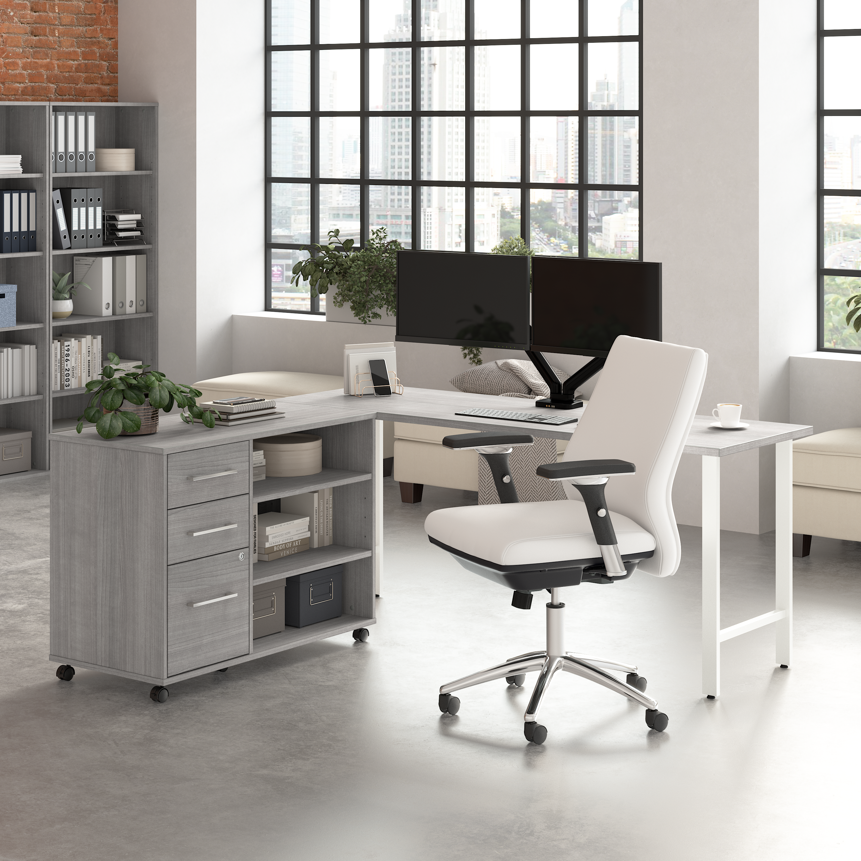 Shop Bush Business Furniture Hustle 72W x 24D Computer Desk and Storage Cabinet with Drawers and Shelves 01 HUS008PG #color_platinum gray
