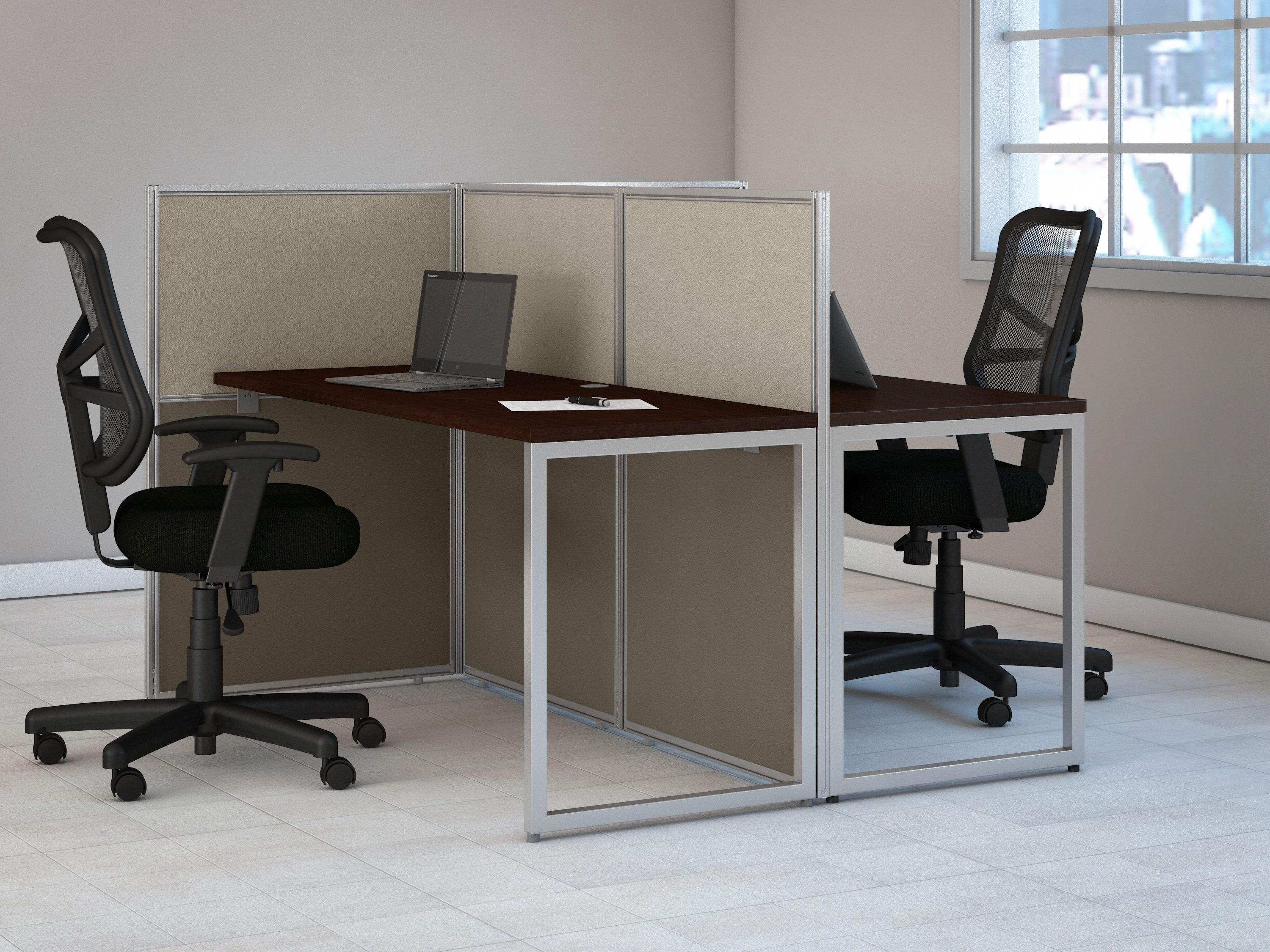 Shop Bush Business Furniture Easy Office 60W 2 Person Cubicle Desk Workstation with 45H Panels 03 EOD460MR-03K #color_mocha cherry