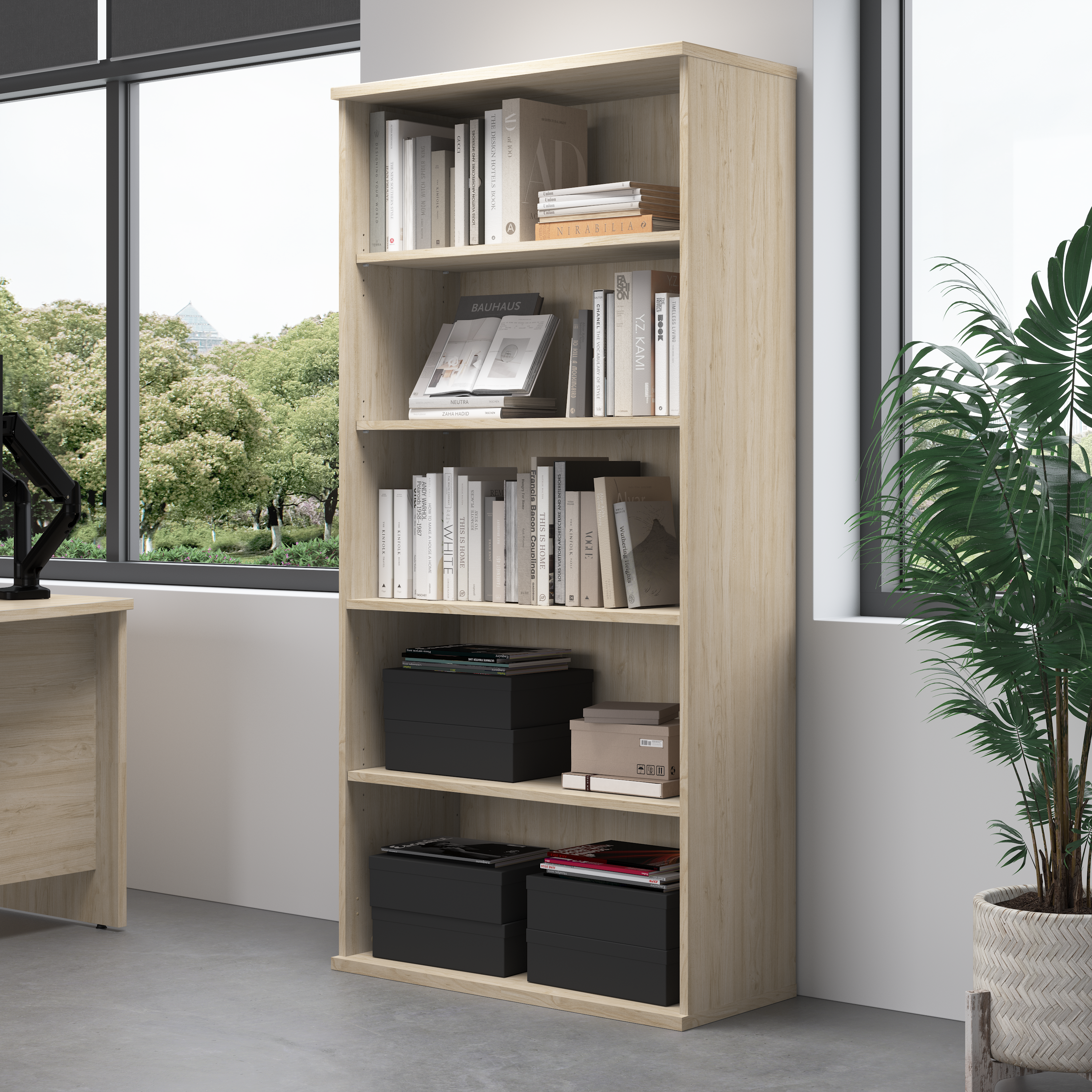 Shop Bush Business Furniture Studio C Tall 5 Shelf Bookcase 01 SCB136NE #color_natural elm
