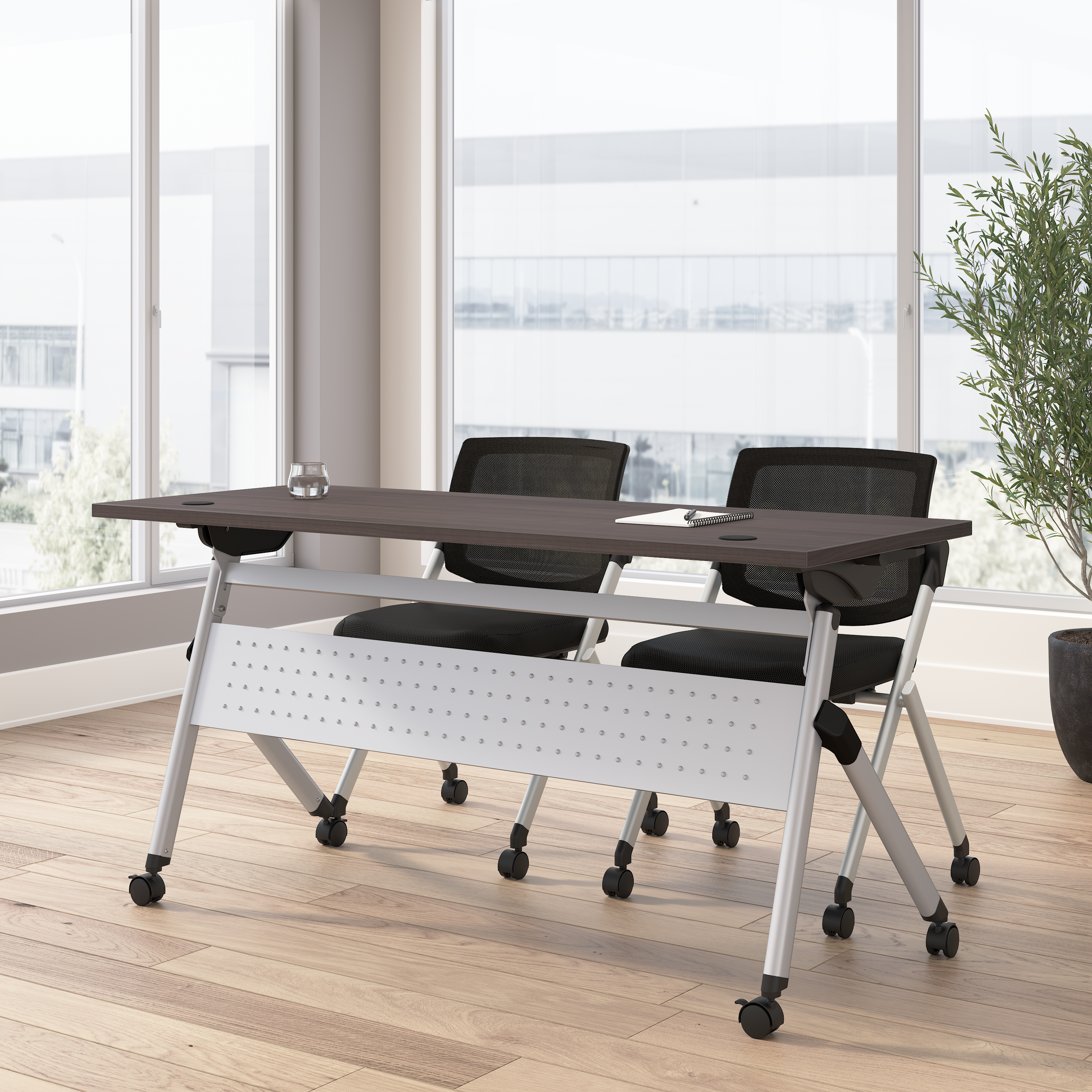 Shop Bush Business Furniture Envision 60W Folding Training Table and 2 Folding Chairs 01 NVS003SG #color_storm gray/cool gray metallic