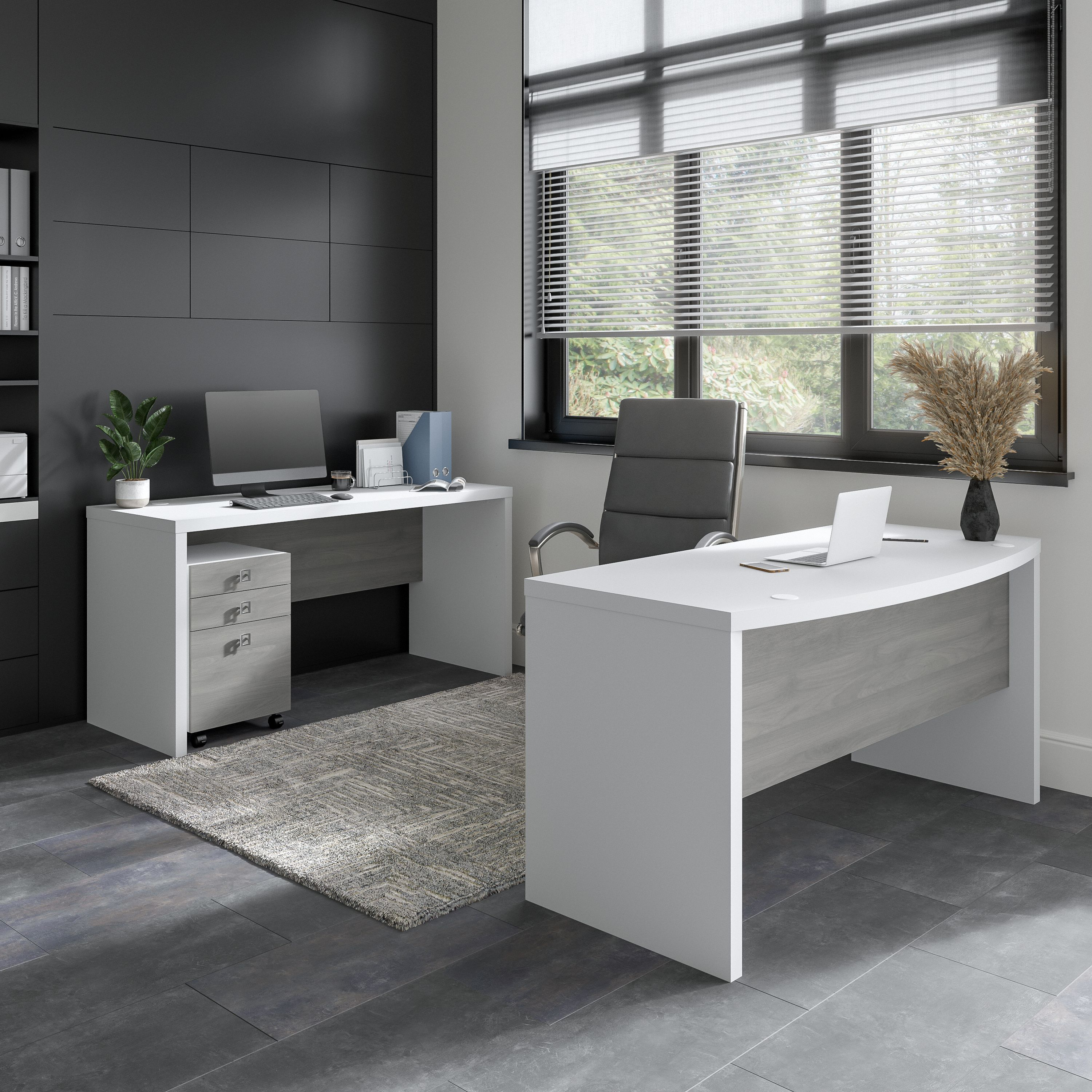 Shop Bush Business Furniture Echo Bow Front Desk and Credenza with Mobile File Cabinet 01 ECH010WHMG #color_pure white/modern gray