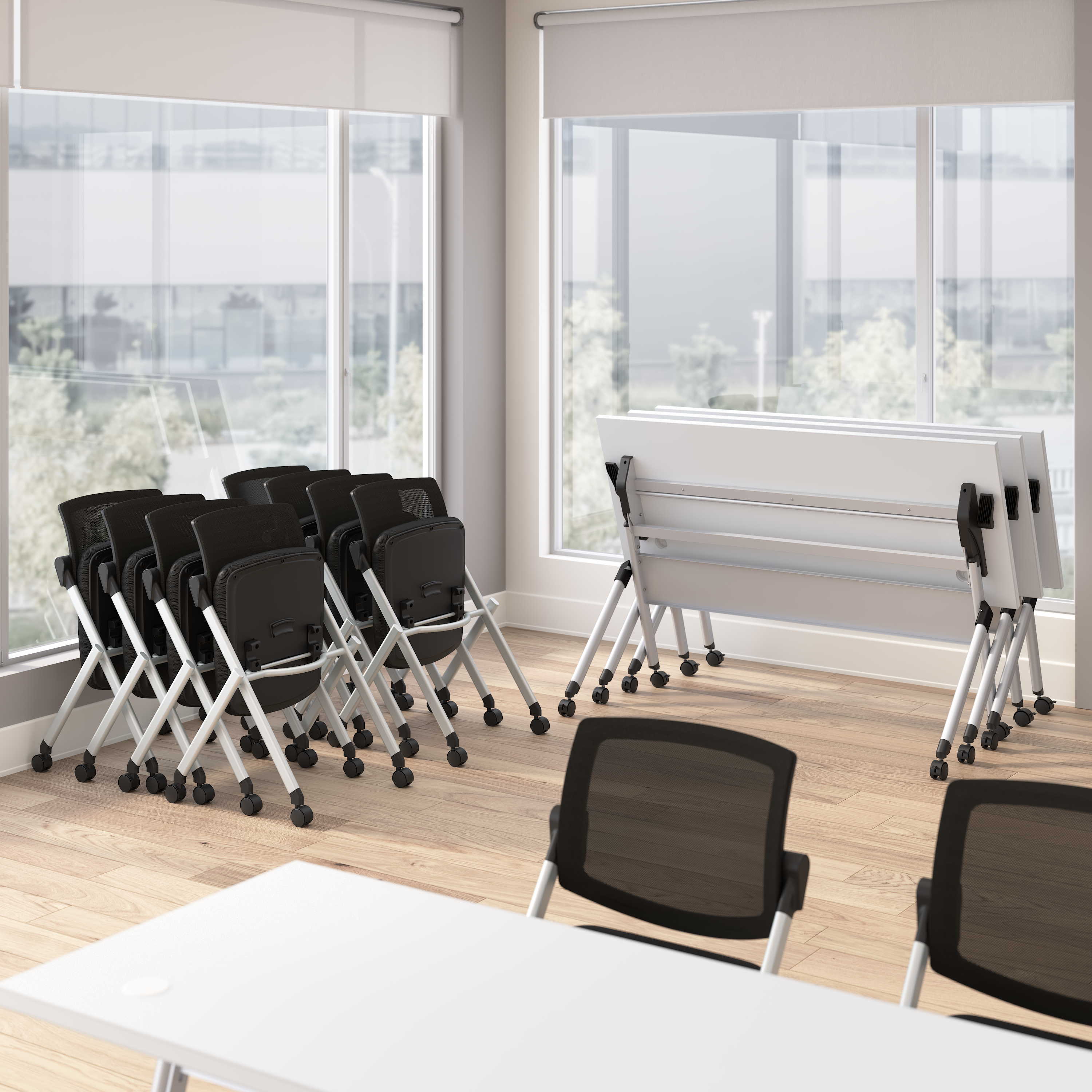 Shop Bush Business Furniture Envision 60W Folding Training Table and 2 Folding Chairs 05 NVS003WH #color_white/cool gray metallic