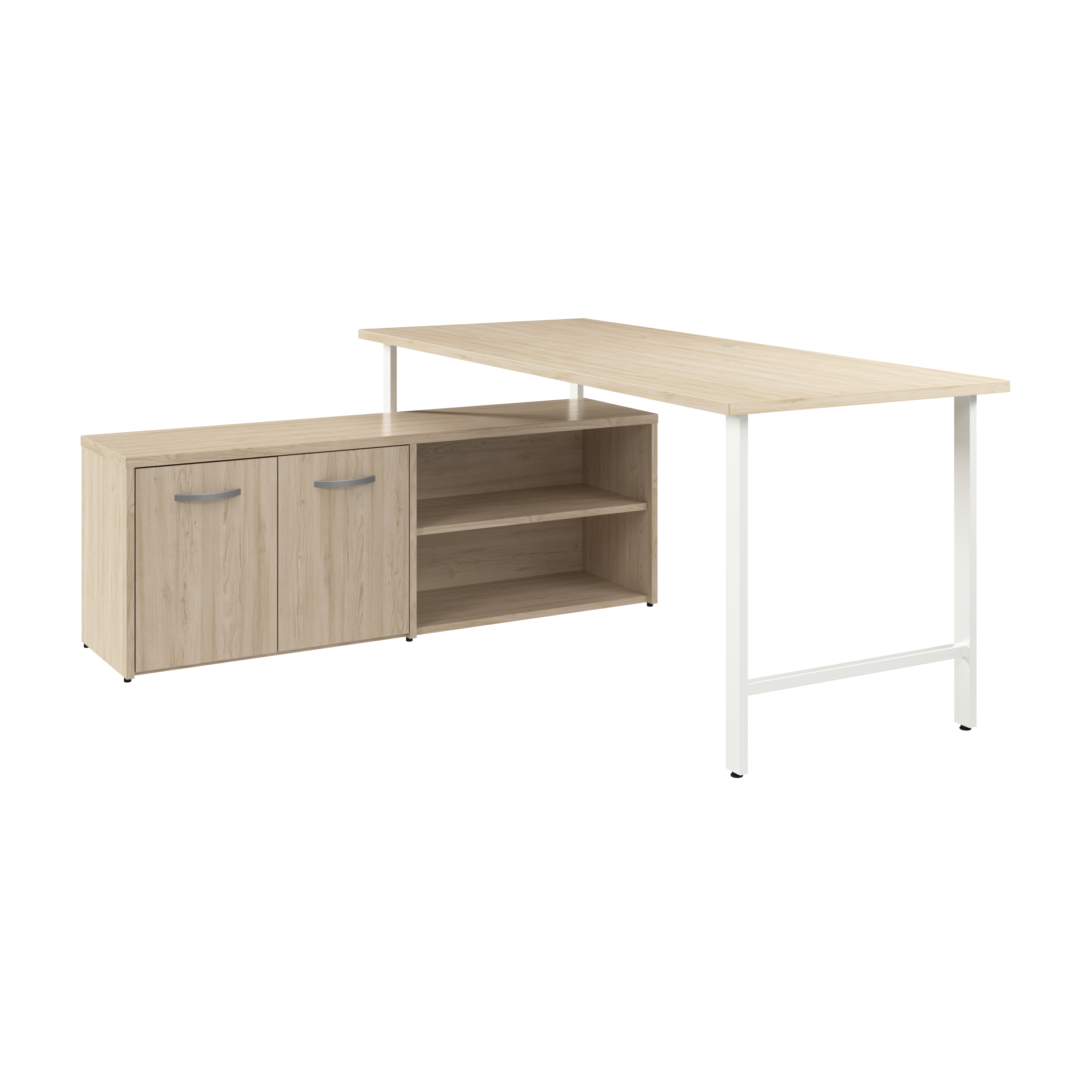 Shop Bush Business Furniture Hustle 72W x 30D Computer Desk and Low Storage Cabinet with Doors and Shelves 02 HUS012NE #color_natural elm
