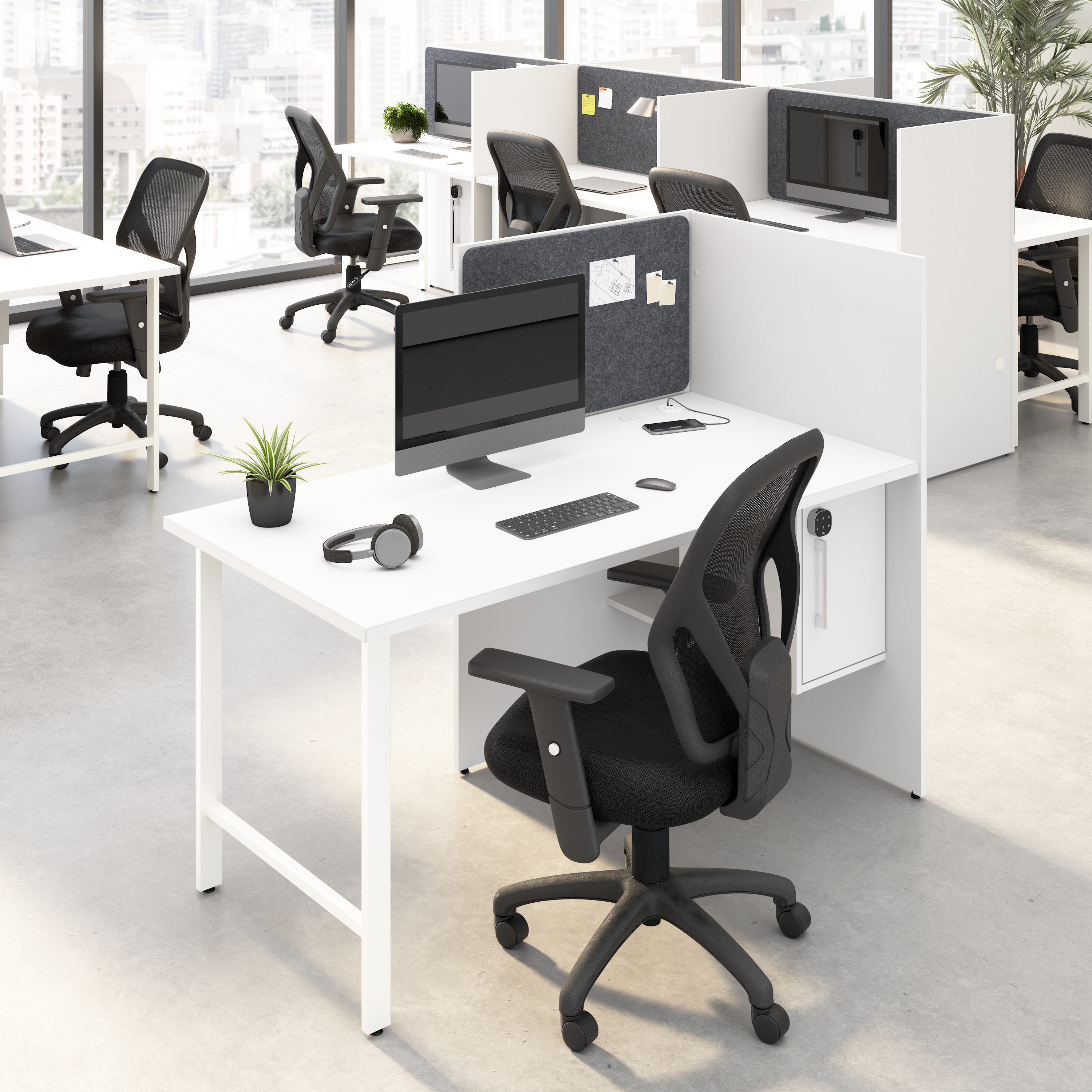 Shop Hustle 60-inch Cubicle Desk for Office with Locking Storage Cabinet HUCB260WH 2 #color_white