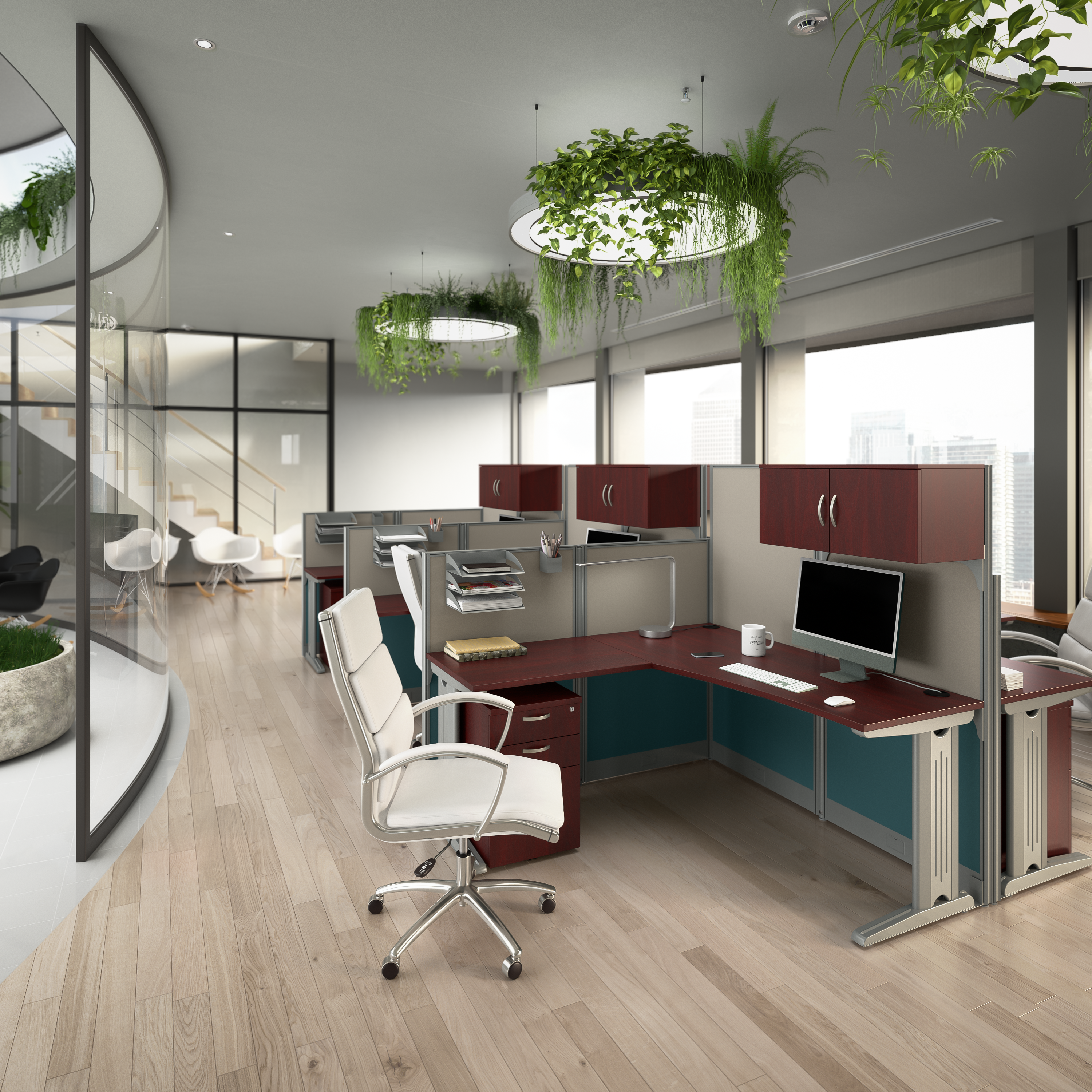 Shop Bush Business Furniture Office in an Hour 2 Person L Shaped Cubicle Desks with Storage, Drawers, and Organizers 06 OIAH008HC #color_hansen cherry