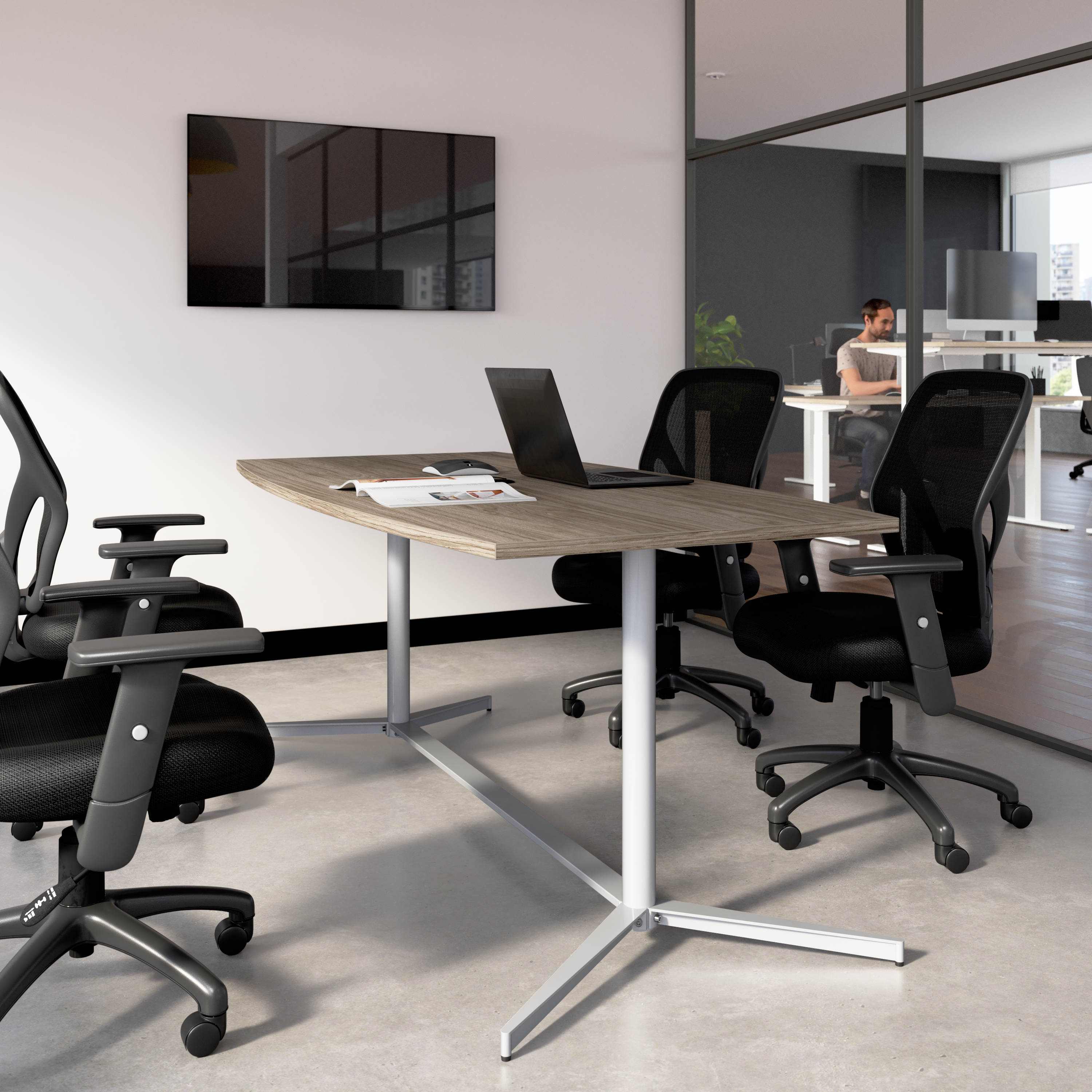 Shop 72-inch Office Conference Table with Metal Base 99TBM72MHSVK 2 #color_modern hickory/cool gray metallic