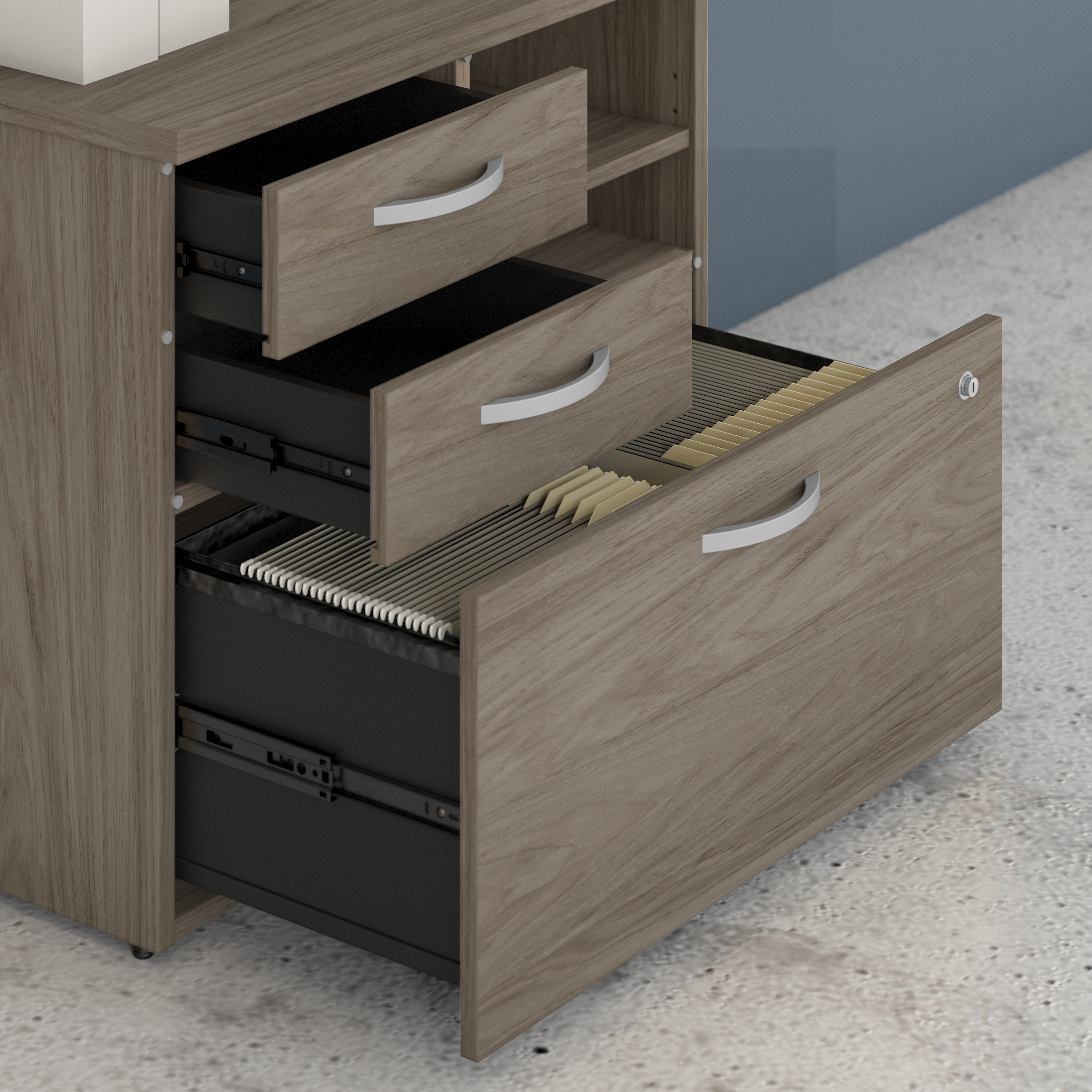 Shop Bush Business Furniture Studio C Office Storage Cabinet with Drawers and Shelves 07 SCF130MHSU #color_modern hickory