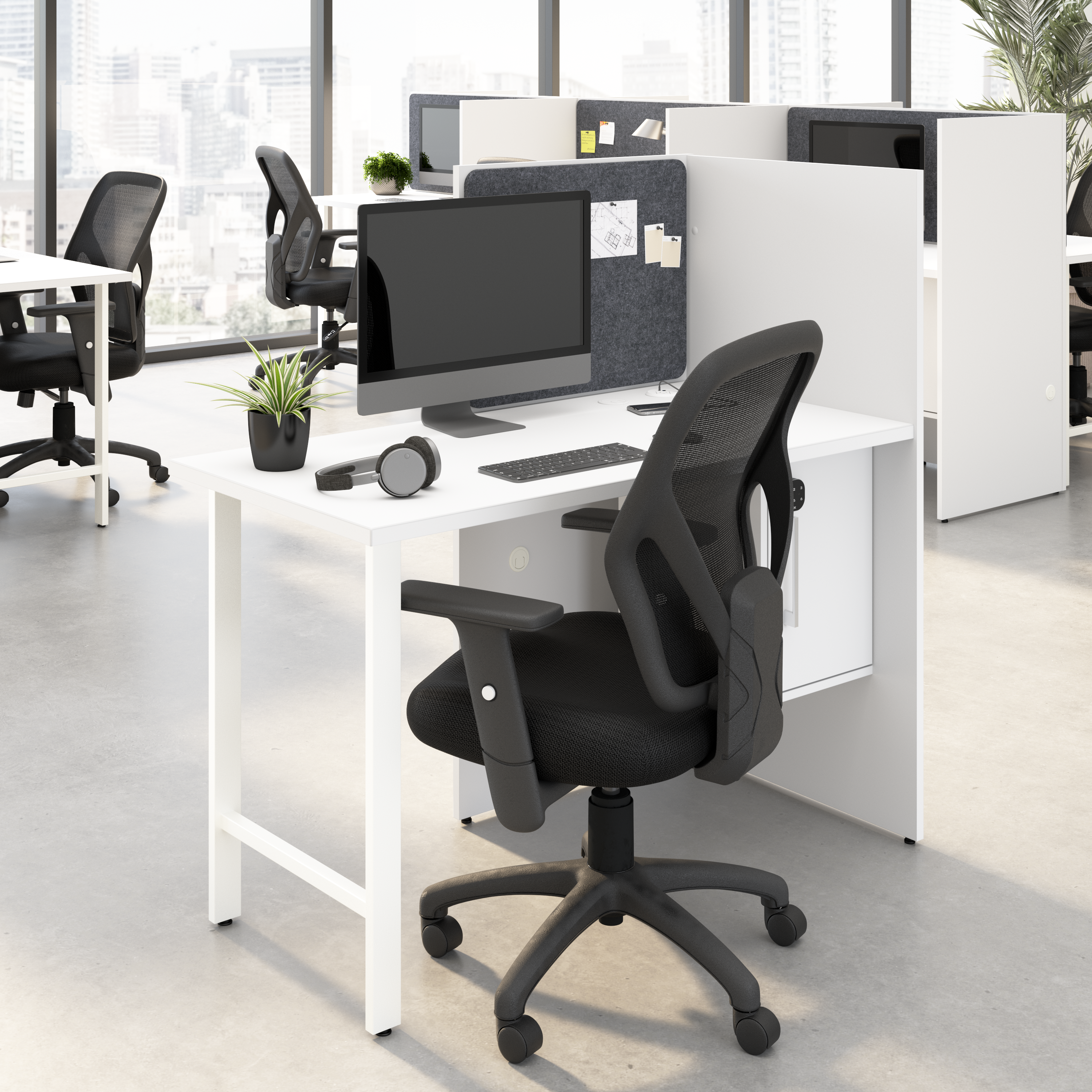 Shop Hustle 48-inch Cubicle Desk for Office with Locking Storage Cabinet HUCB248WH 2 #color_white