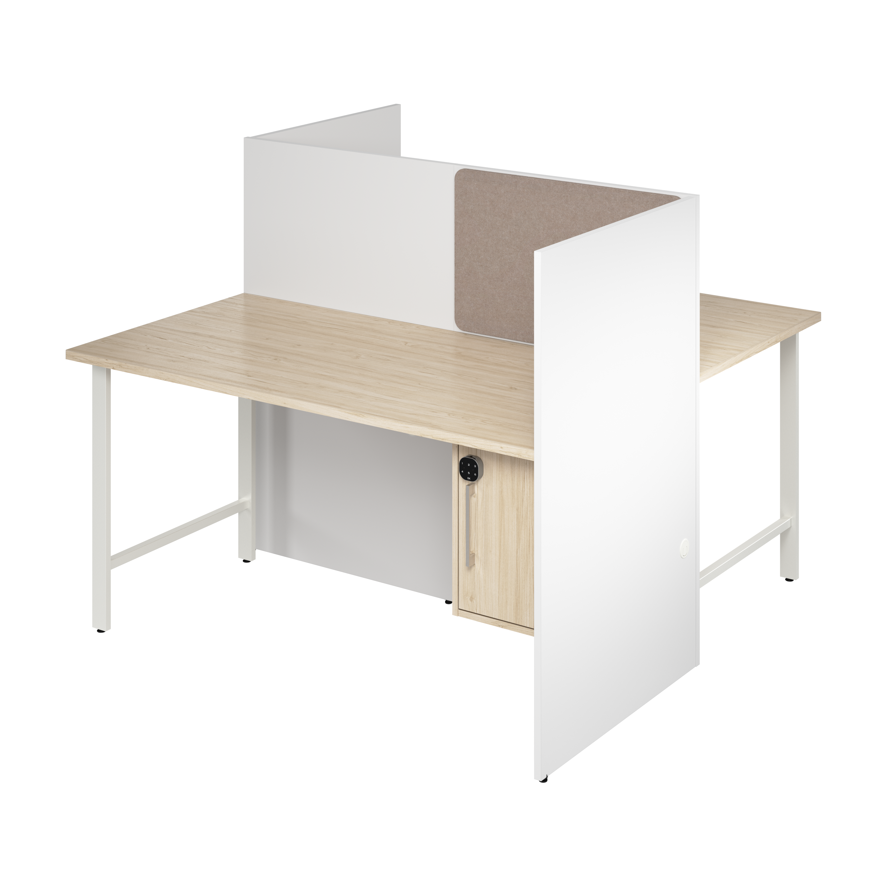 Shop Hustle 60-inch 2 Person Office Cubicles with Locking Storage Cabinet HUS032WHNE 1 #color_white/natural elm