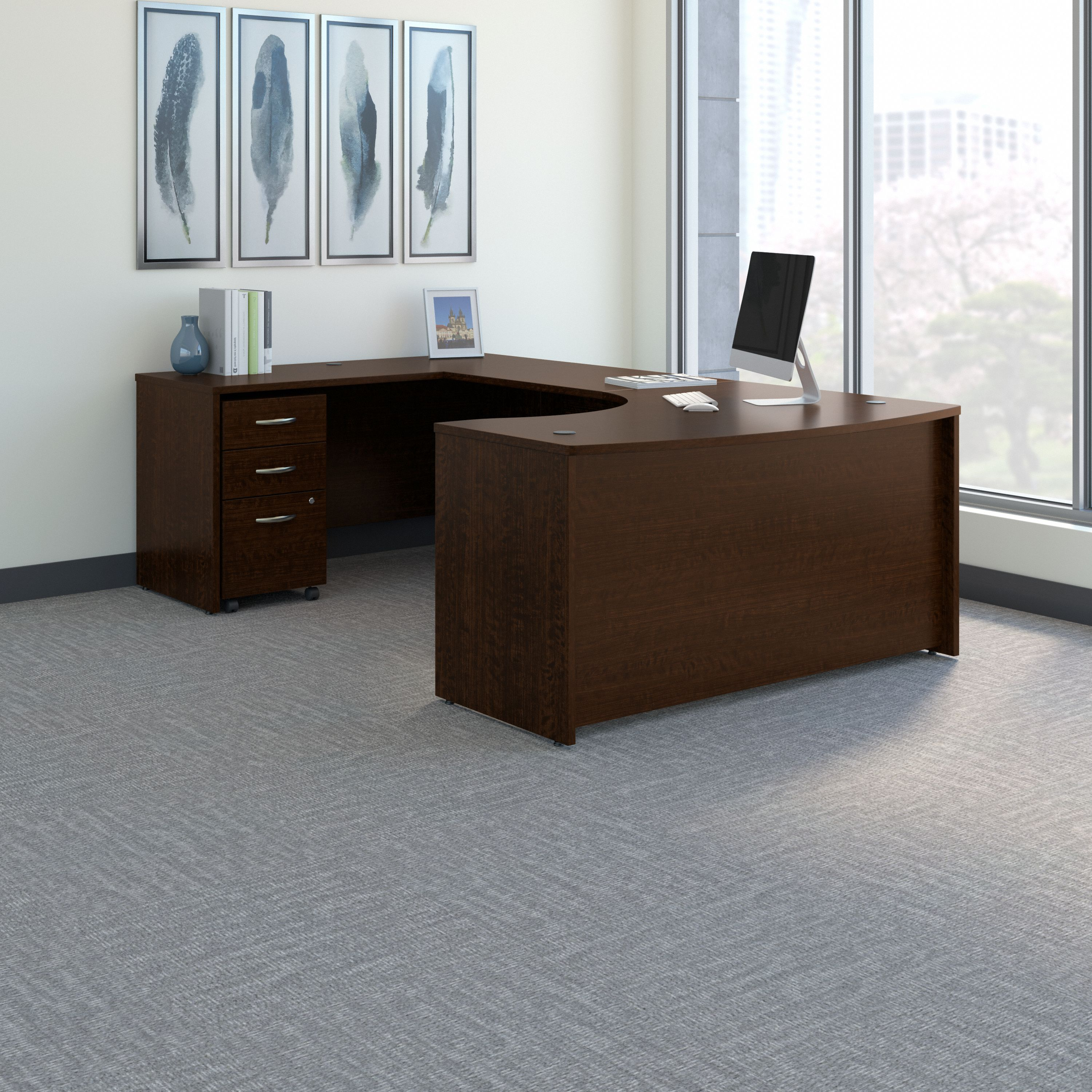 Shop Bush Business Furniture Series C 60W Left Handed Bow Front U Shaped Desk with Mobile File Cabinet 01 SRC090MRSU #color_mocha cherry