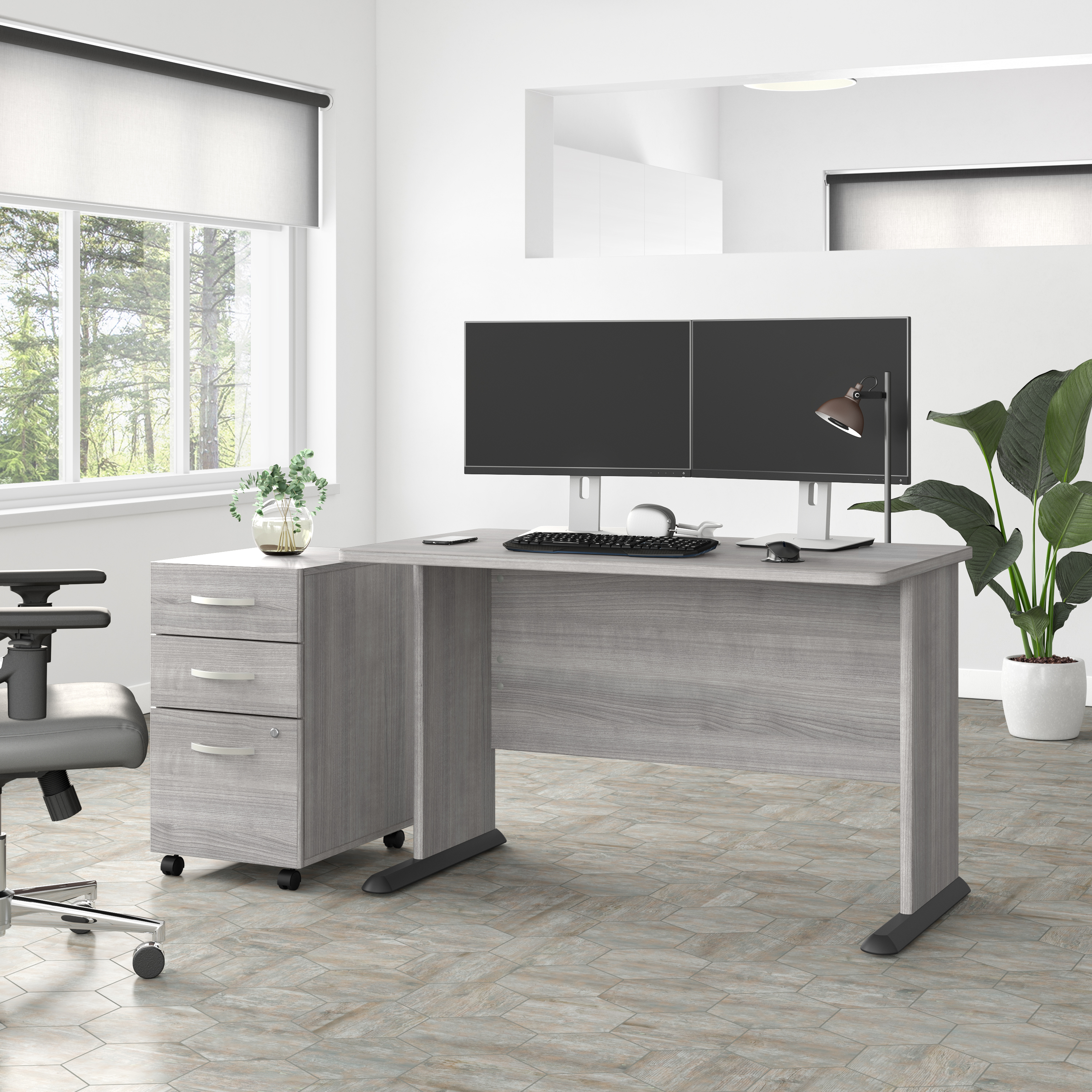 Shop Bush Business Furniture Studio A 48W Computer Desk with 3 Drawer Mobile File Cabinet 01 STA001PGSU #color_platinum gray