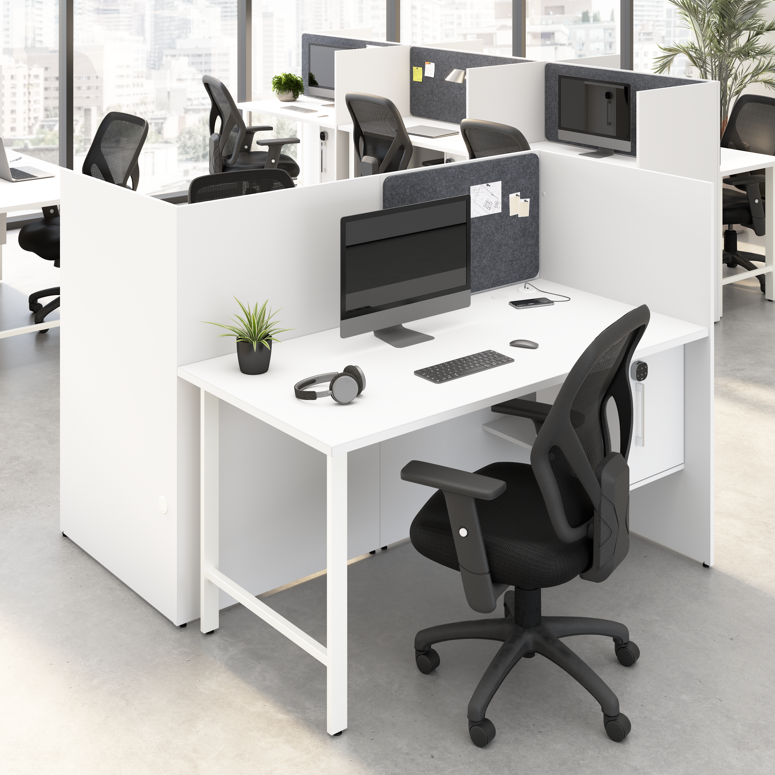 Shop Hustle 60-inch 2 Person Office Cubicles with Locking Storage Cabinet HUS032WH 2 #color_white