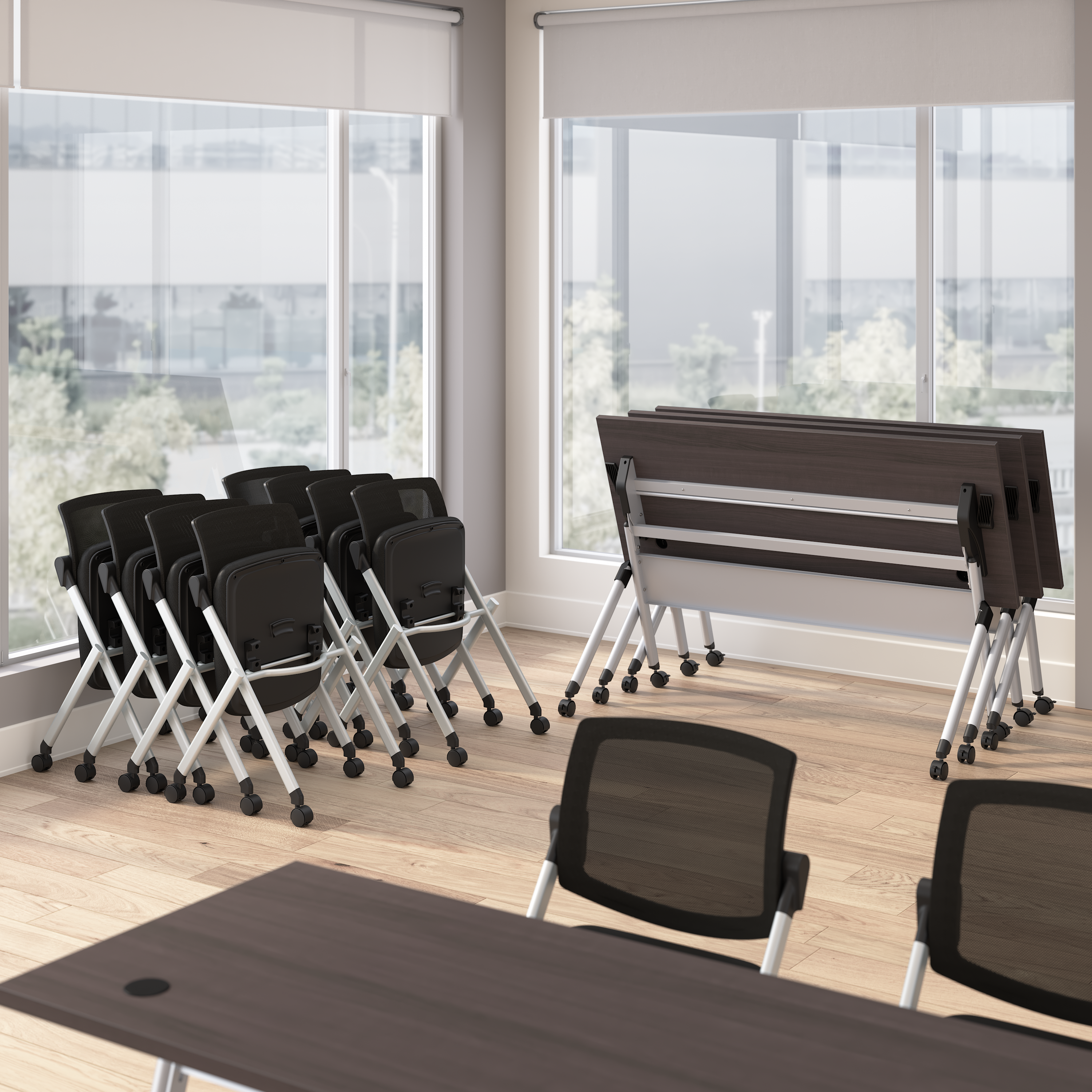 Shop Bush Business Furniture Envision 60W Folding Training Table and 2 Folding Chairs 05 NVS003SG #color_storm gray/cool gray metallic