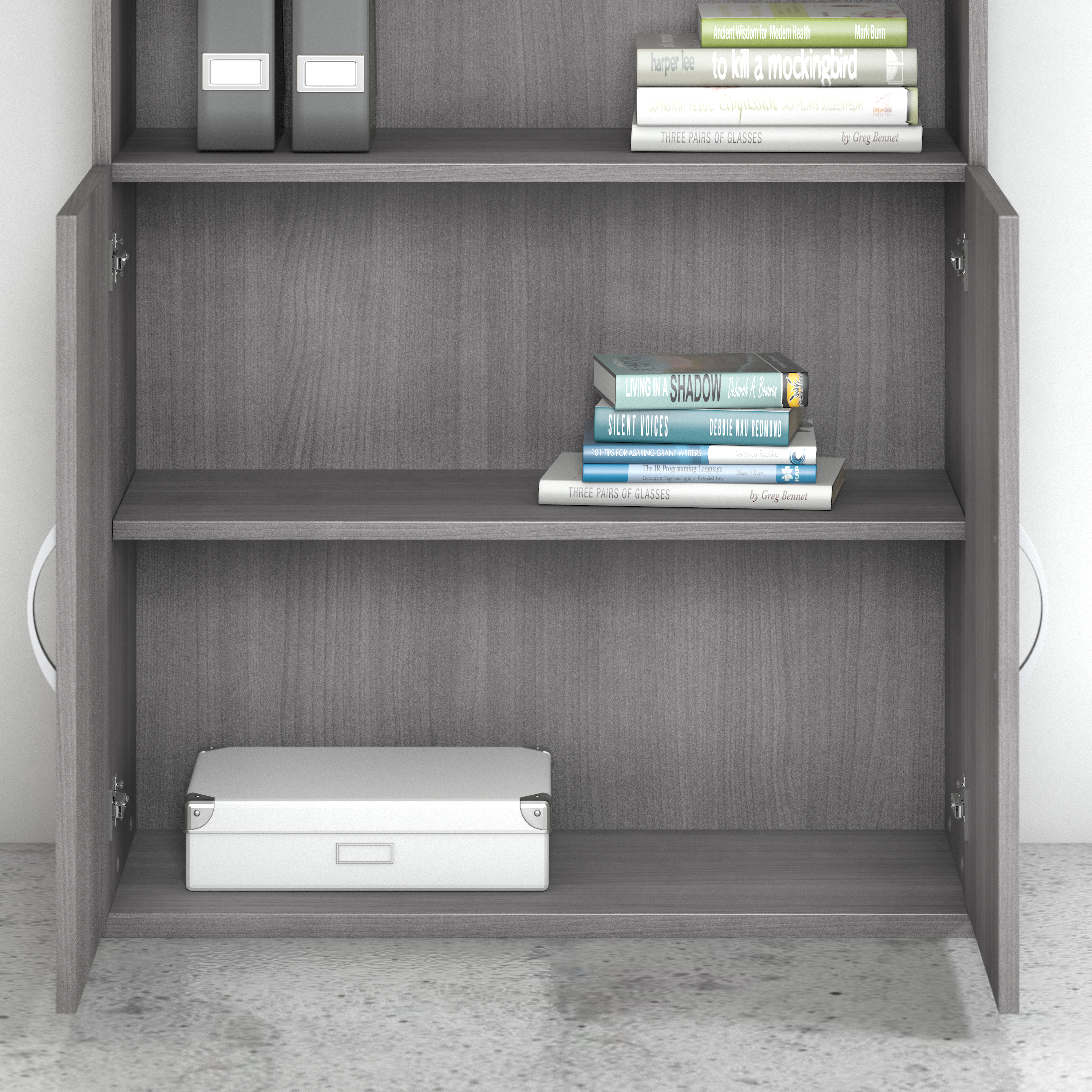 Shop Bush Business Furniture Hybrid Tall 5 Shelf Bookcase with Doors 07 HYB024PG #color_platinum gray