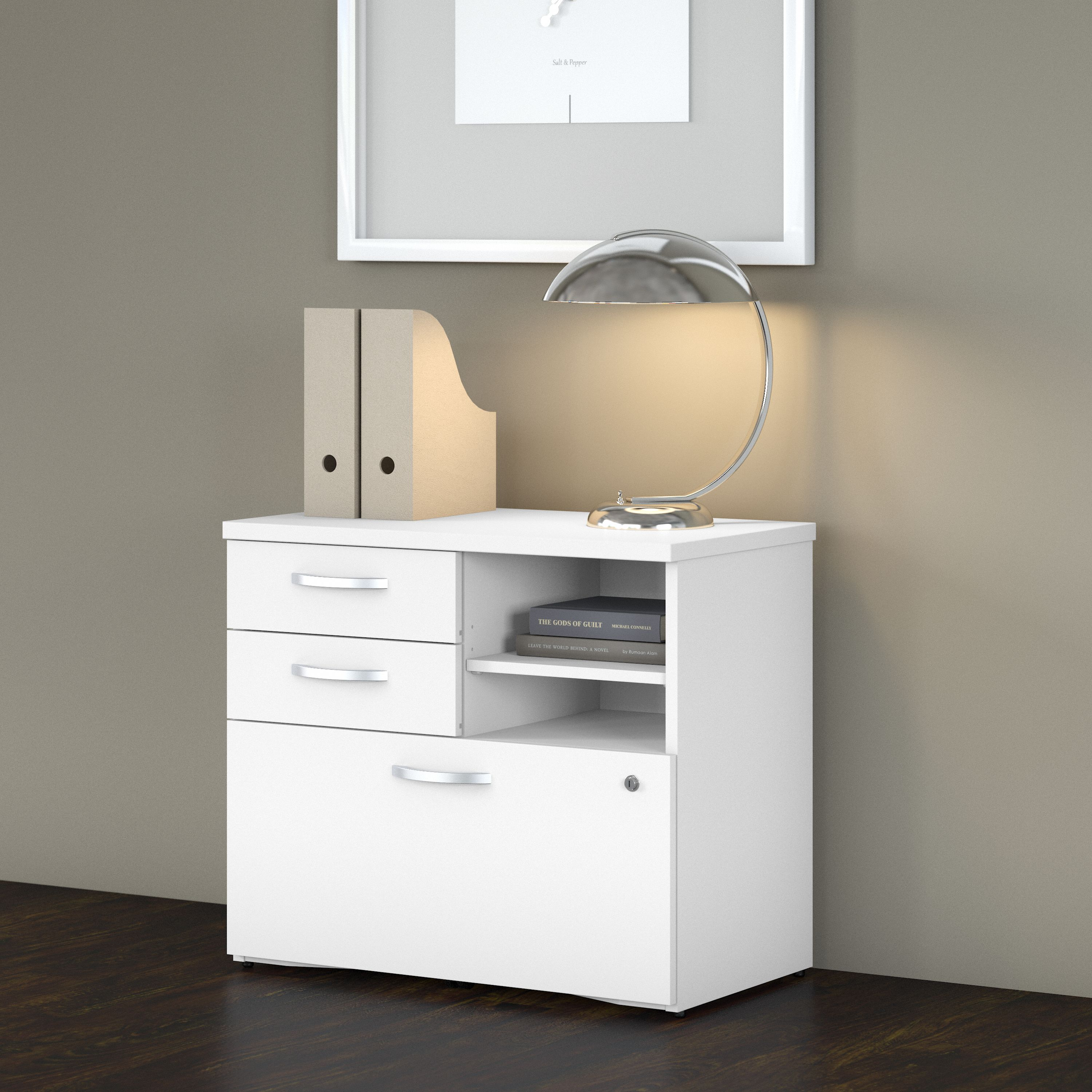 Shop Bush Business Furniture Studio C Office Storage Cabinet with Drawers and Shelves 01 SCF130WHSU #color_white