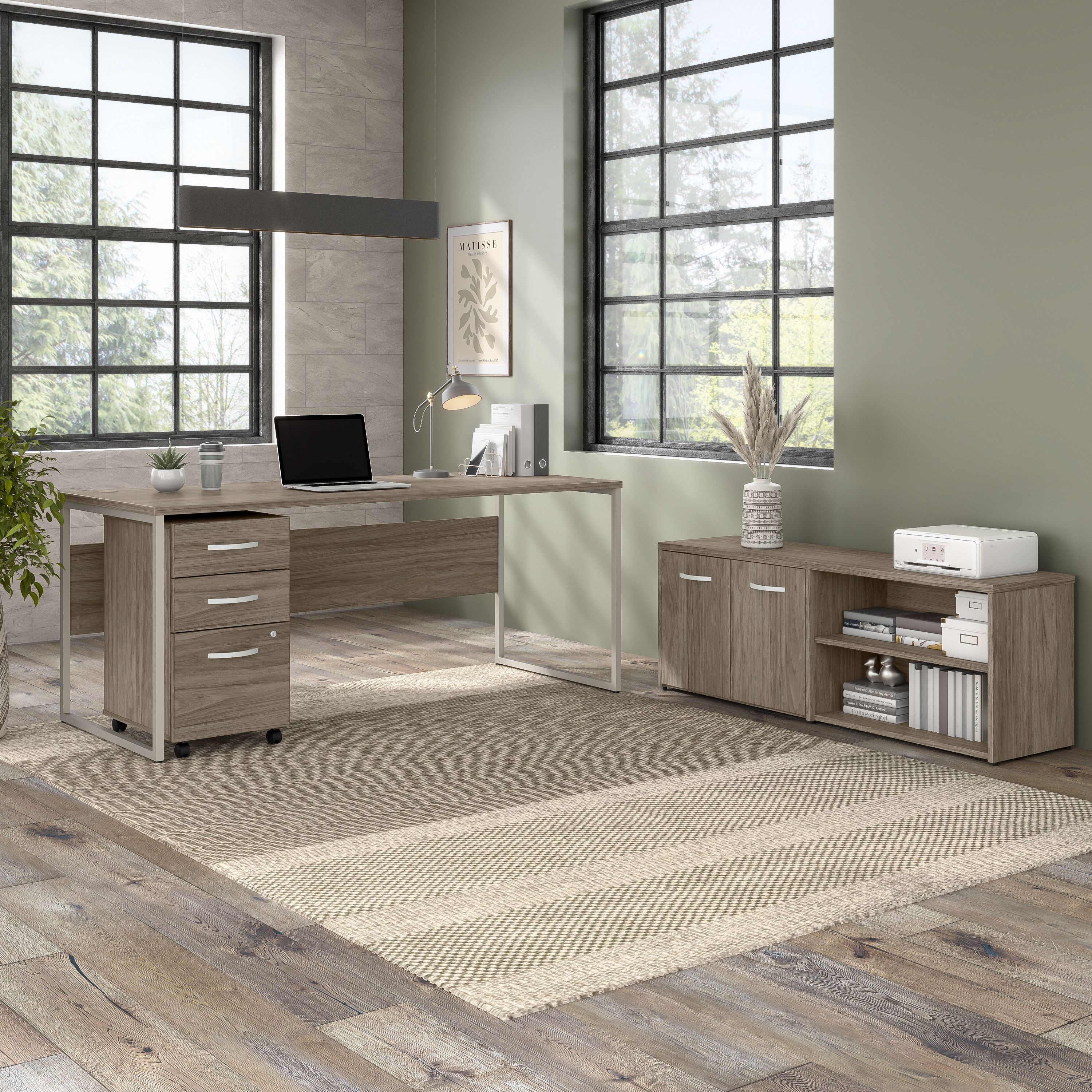 Shop Bush Business Furniture Hybrid 72W x 30D Computer Table Desk with Storage and Mobile File Cabinet 01 HYB014MHSU #color_modern hickory