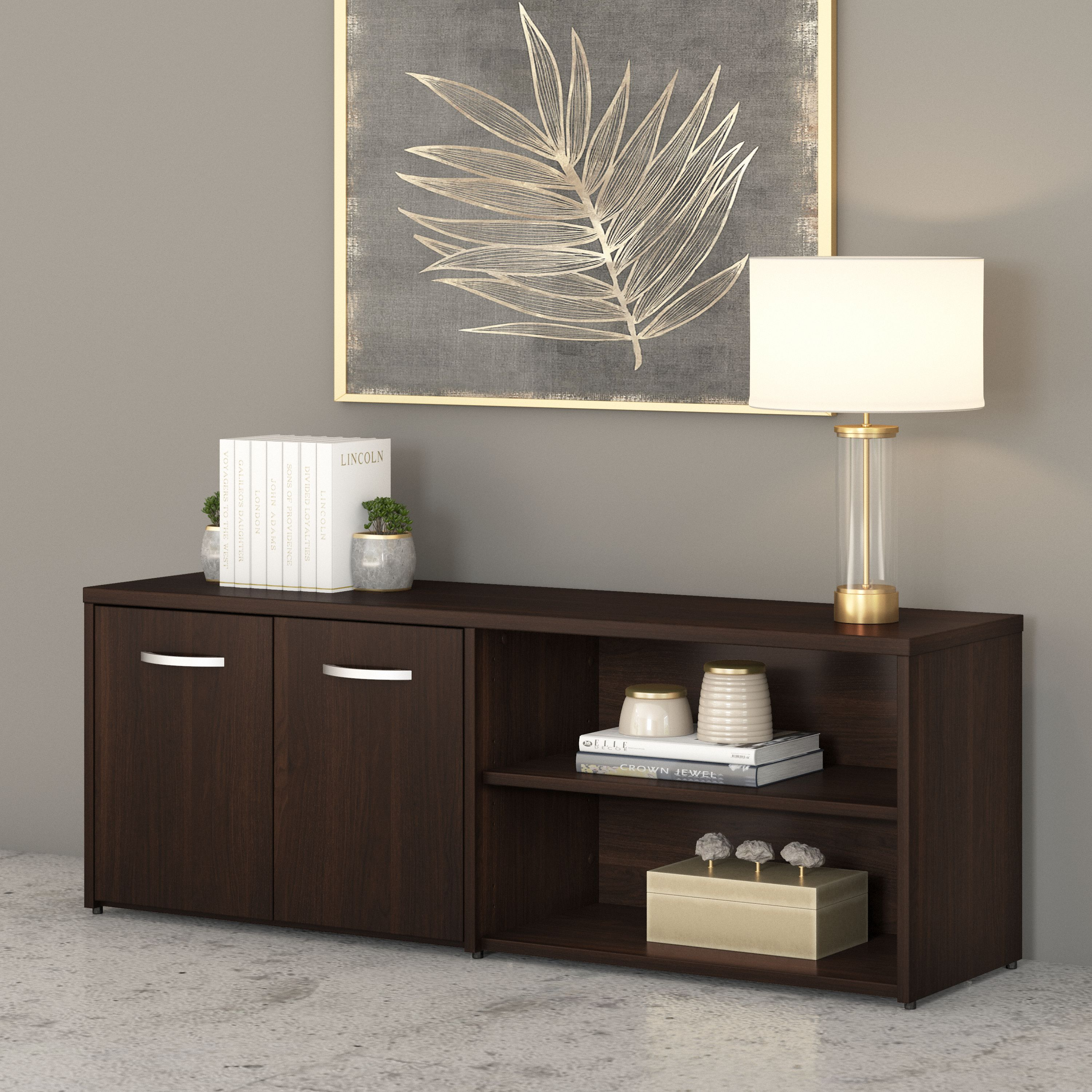 Shop Bush Business Furniture Studio C Low Storage Cabinet with Doors and Shelves 01 SCS160BW #color_black walnut