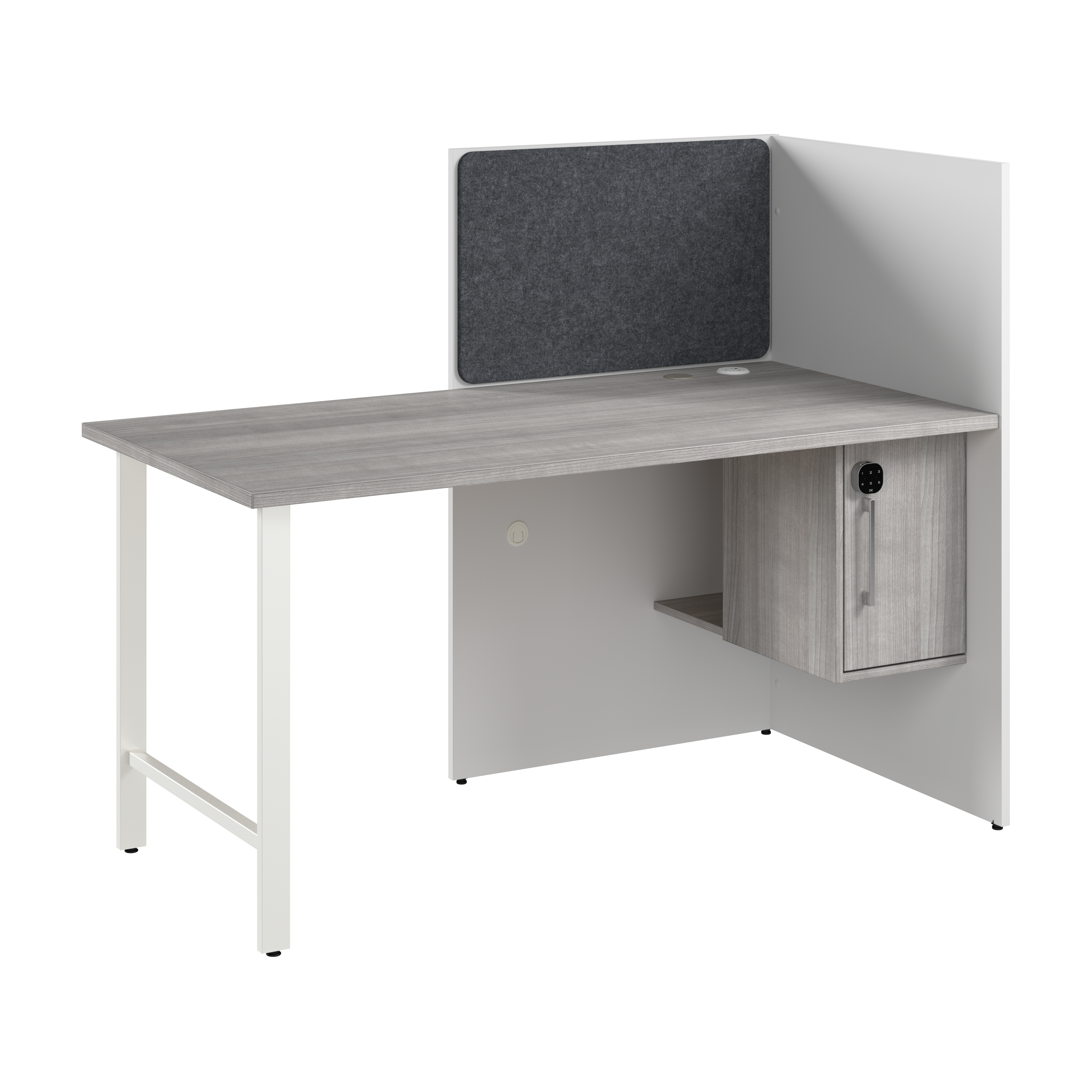 Shop Hustle 60-inch Cubicle Desk for Office with Locking Storage Cabinet HUCB260WHPG 1 #color_white/platinum gray
