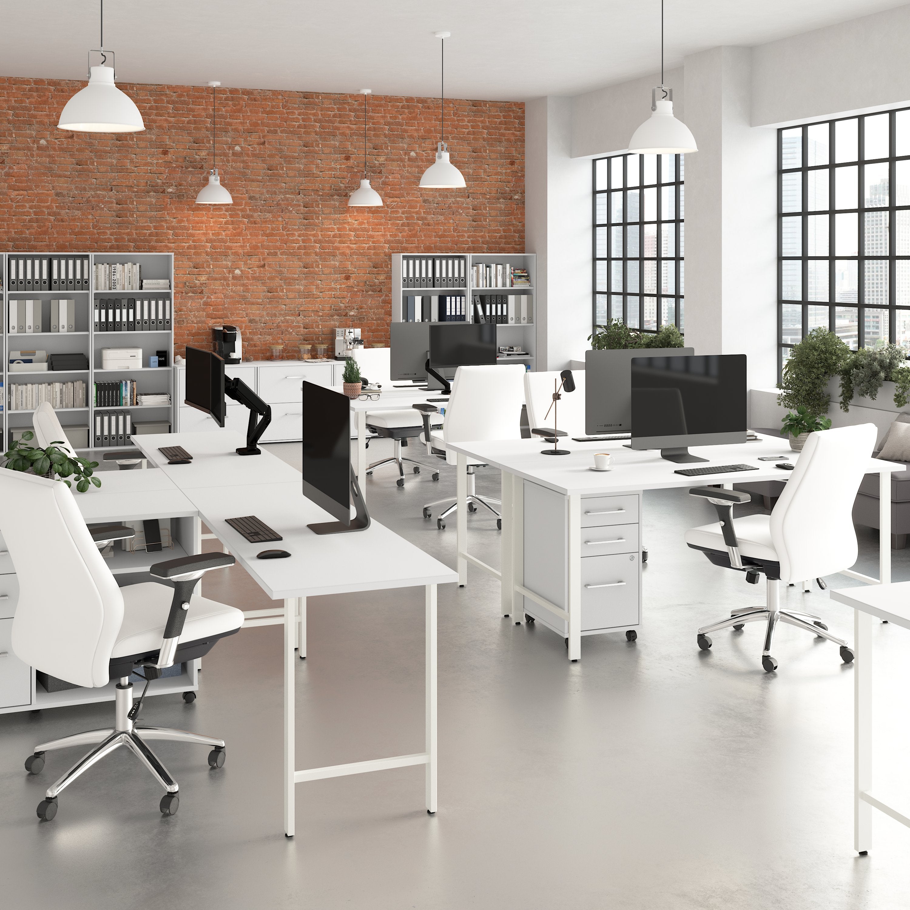 Shop Bush Business Furniture Hustle 60W x 30D Computer Desk and Low Storage Cabinet with Doors and Shelves 04 HUS011WH #color_white